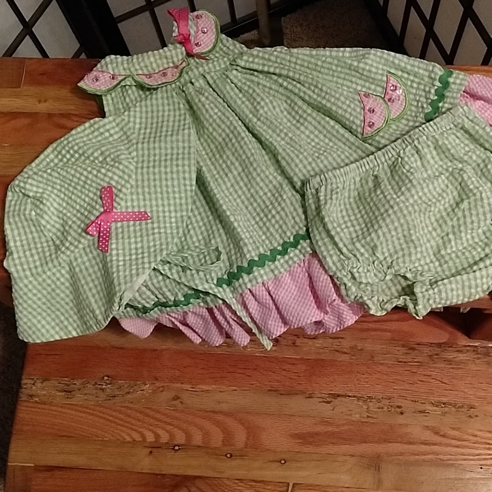 Rare Editions 3 Piece Green and White Dress